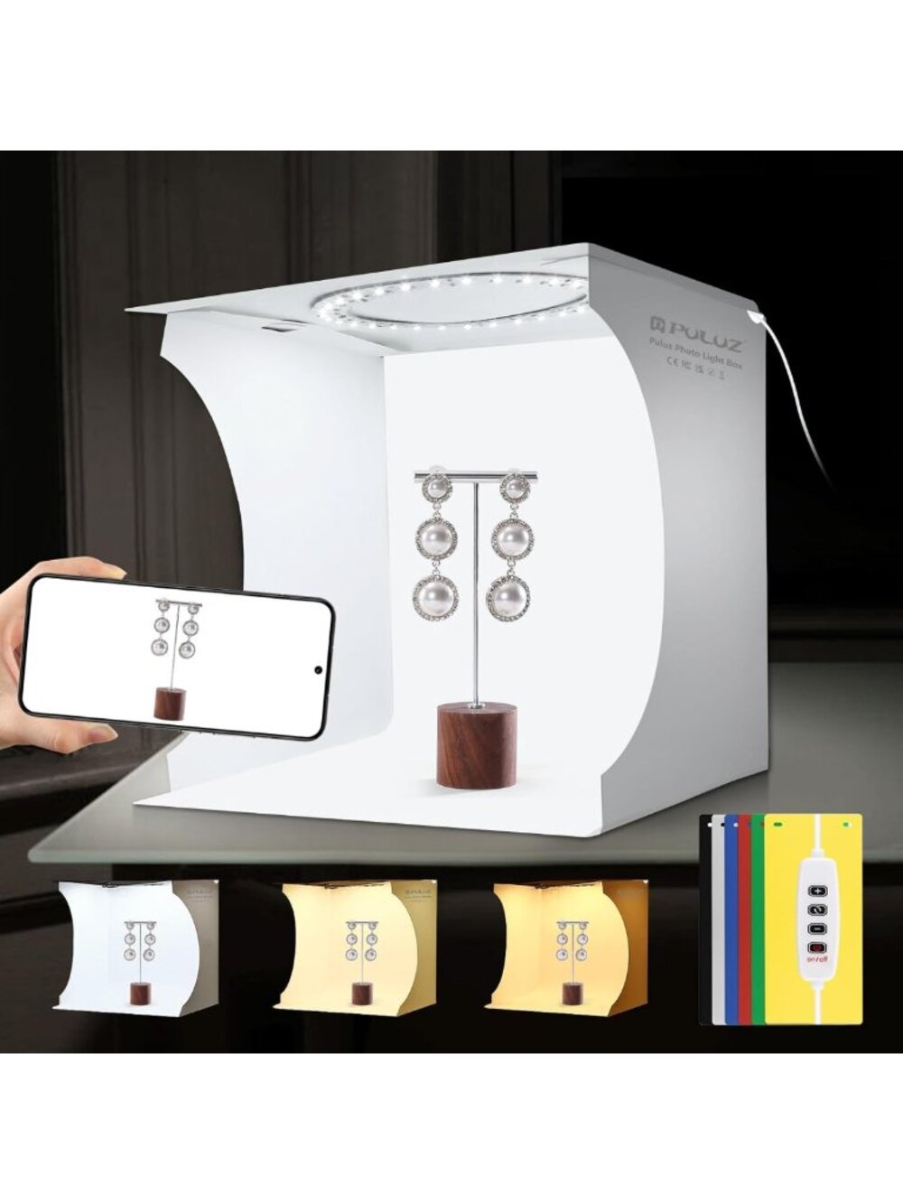 Mini Photo Studio Light Box with 72 LED Lights, Adjustable Lighting & 6